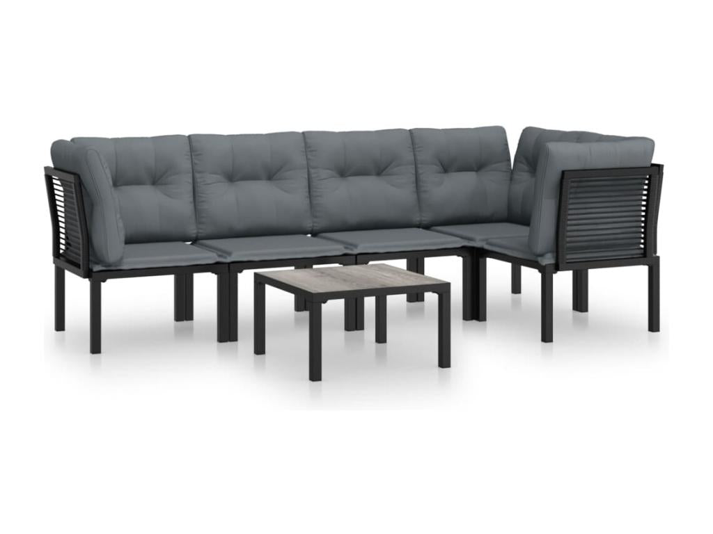 Salon de jardin 6 pcs noir et gris résine tressée 06992JNMX