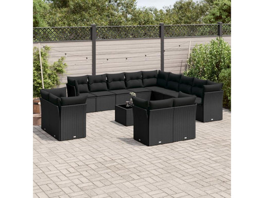 Salon de jardin avec coussins 14 pcs noir résine tressée 24273NJNU