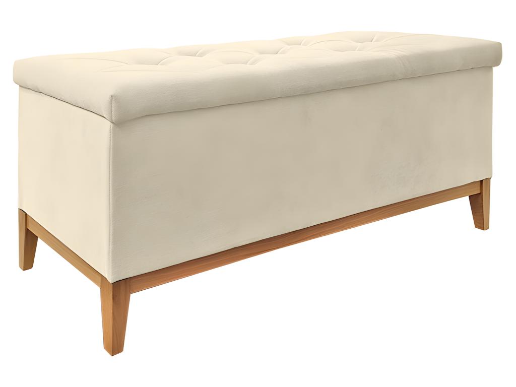 Banc / Bout de lit avec coffre de rangement tissu doux écru - SKY 56301GFUH