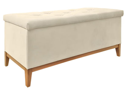 Banc / Bout de lit avec coffre de rangement tissu doux écru - SKY 56301GFUH