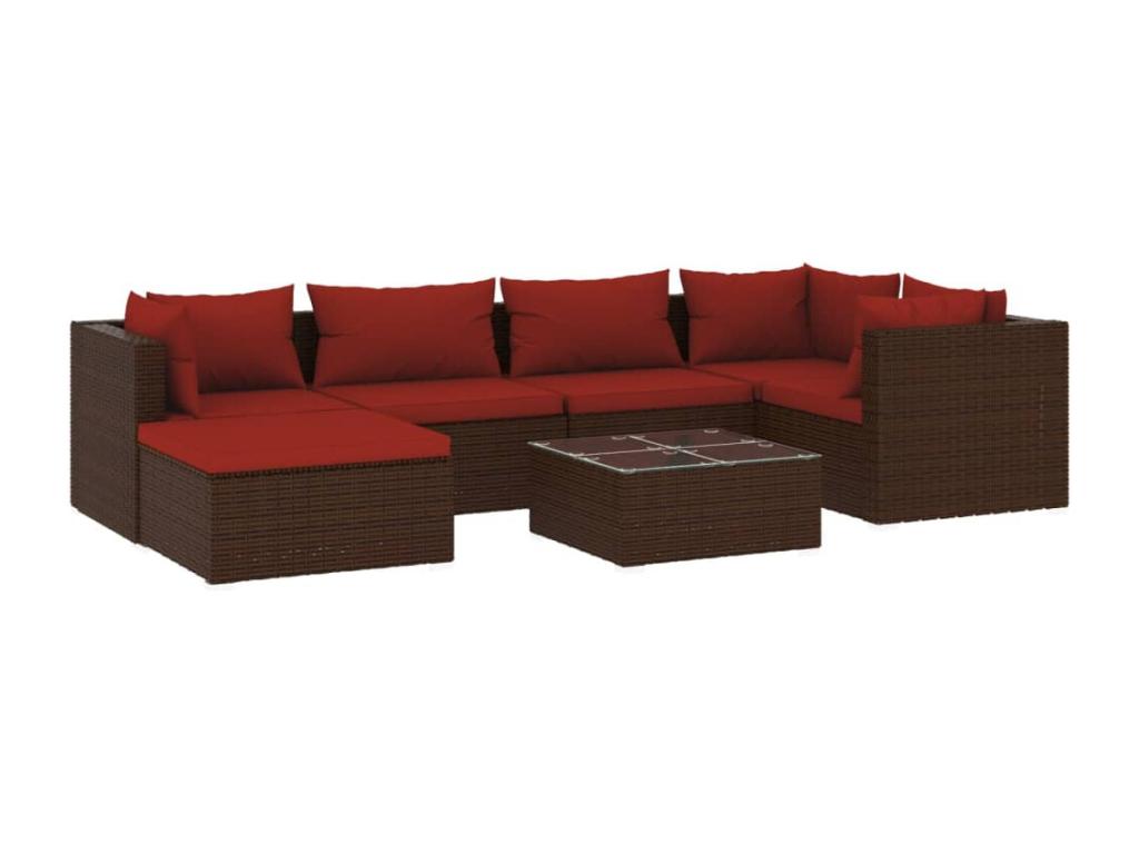 Salon de jardin 7 pièces avec coussins Résine tressée Marron 05631KCFP
