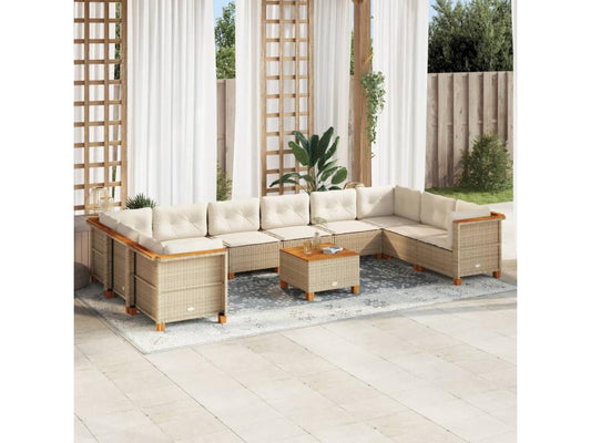 Salon de jardin 11 pcs avec coussins beige résine tressée 24012CXMY
