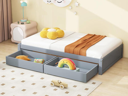 Lit simple avec 2 tiroirs et sommier à Maisonpuretop en bois - 90x200cm - Gris 37018EXLS