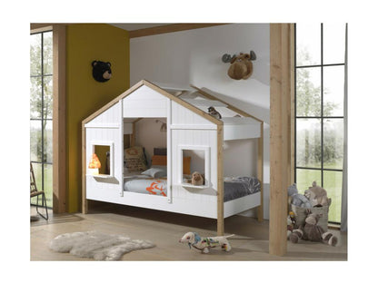 Artvivrestore - Lit Maison 90x200cm Blanc et Pin à 2 Fenêtres Tiroir 25423LWNN