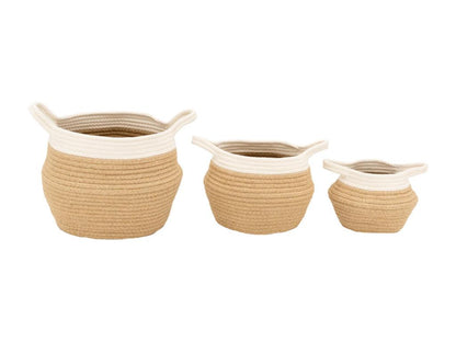 Set de 3 corbeilles en corde blanc et naturel avec 2 anses 00475DICM