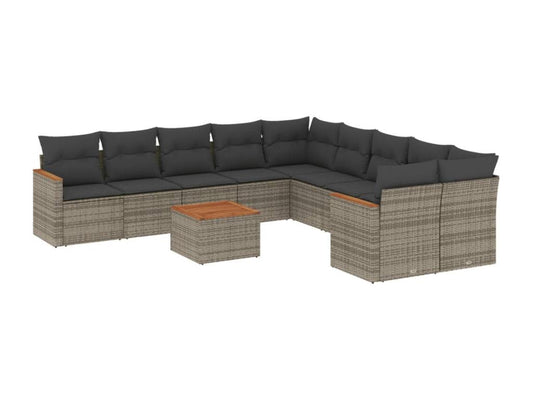 Salon de jardin 11 pièces avec coussins gris résine tressée 60997CEJW