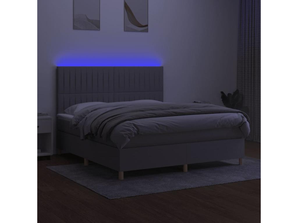 Sommier tapissier et matelas et LED Gris clair 180x200 cm Tissu 81090ORRJ