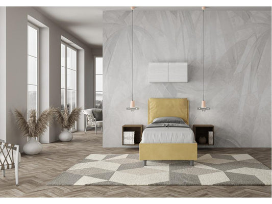 Lit adulte moderne avec coussins rembourrés microfibre Artvivrestore-Couleur Jaune Artvivrestore-80x190-Option Avec coffre 71480FYWE