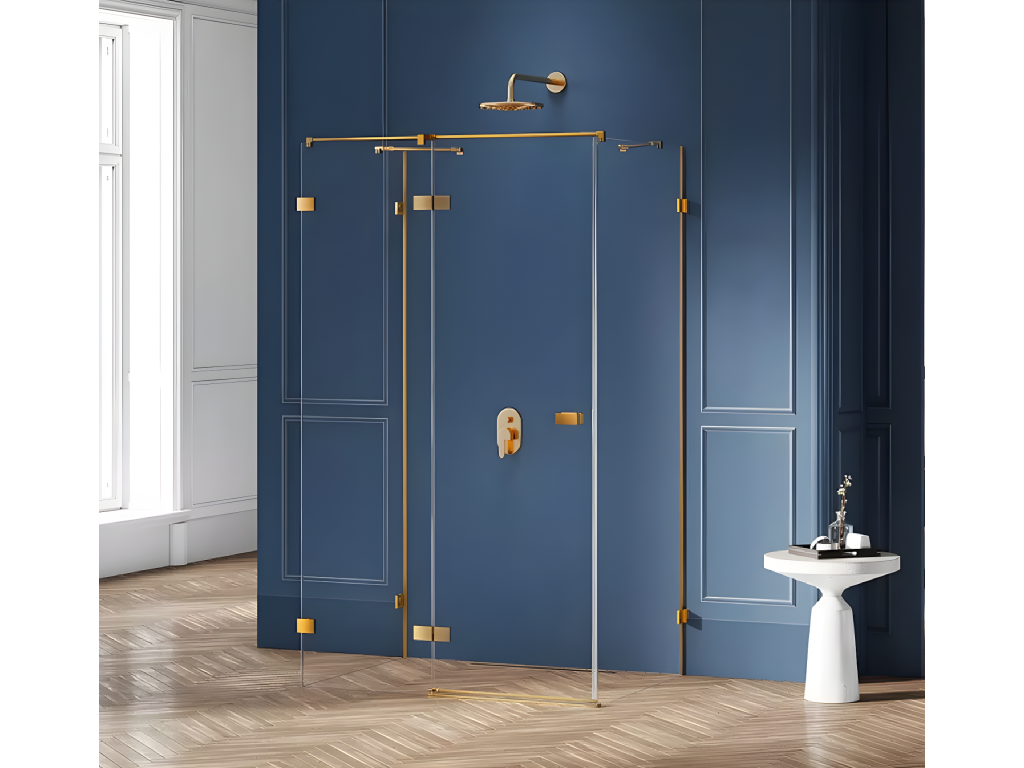 Cabine de douche gauche 90x120 pivotante Maisonpuretop GOLD BRUSHED couleur doré brossé accès de face 79481HXBW