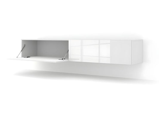 Meuble TV Mural blanc brillant 180x40x30 cm Maisonpuretop meuble Hi-fi buffet commode à suspendre 46355EJGO