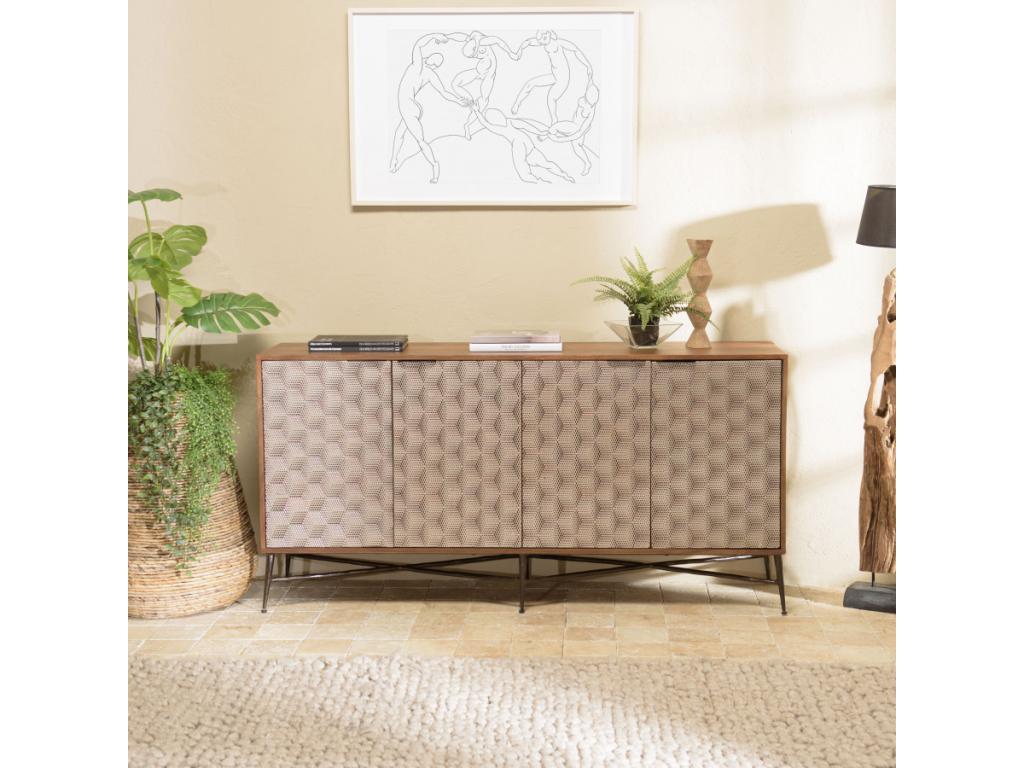 Maisonpuretop - Buffet en bois de manguier 4 portes motifs ethniques 89099QIMW