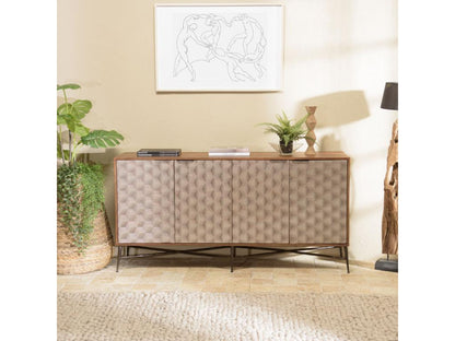 Maisonpuretop - Buffet en bois de manguier 4 portes motifs ethniques 89099QIMW