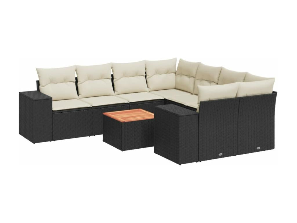 Salon de jardin 9 pcs avec coussins noir résine tressée 29460MQFK
