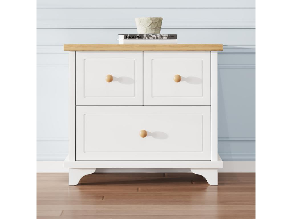 Table de chevet avec 2 tiroirs - 60x40x51,5 cm - pieds de belle facture - MDF aggloméré - blanc naturel 44187EVCU