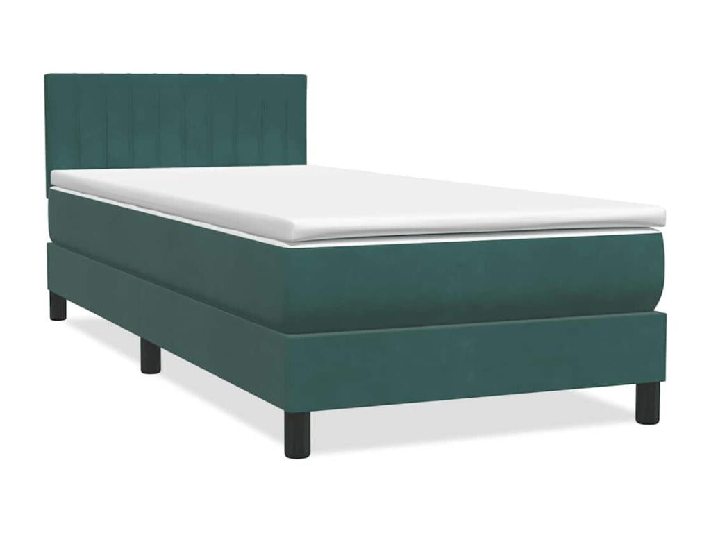 Sommier à Maisonpuretop de lit et matelas vert foncé 90x210 cm velours 98228FZFT