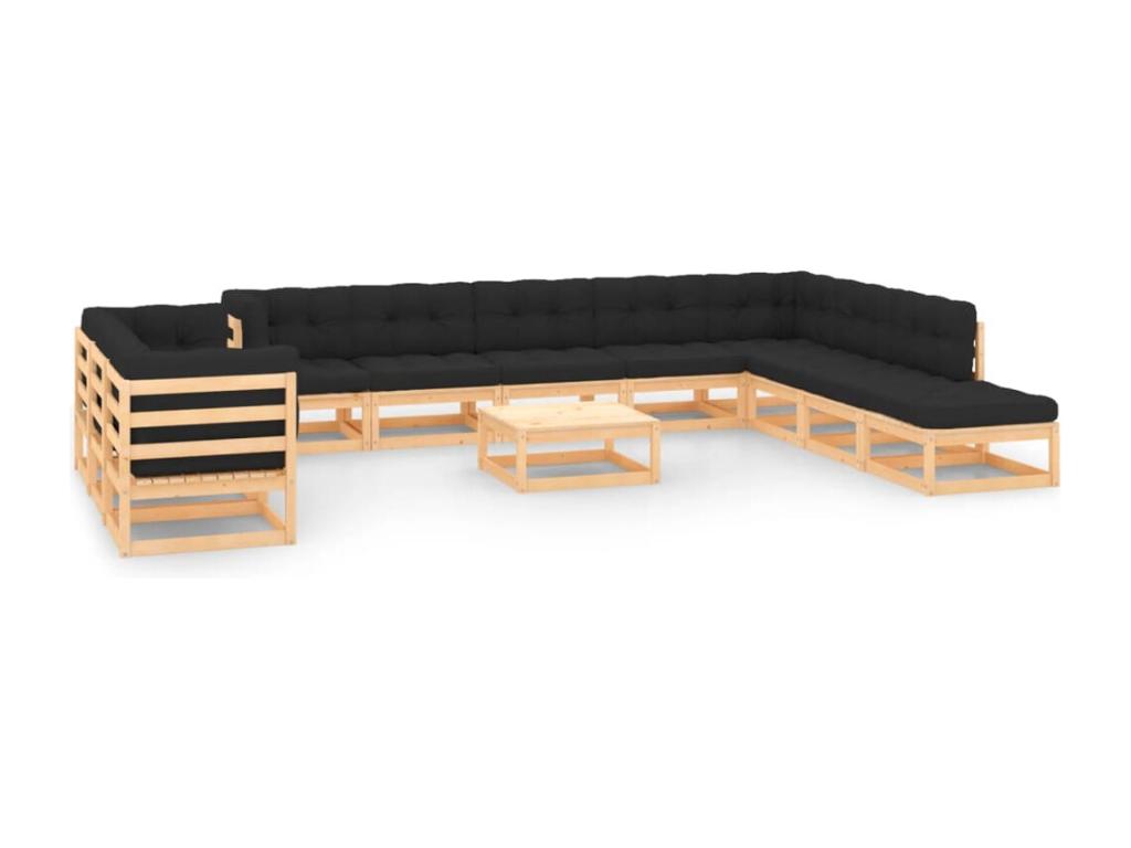 Salon de jardin 12 pcs avec coussins anthracite Pin massif 71435VVDW