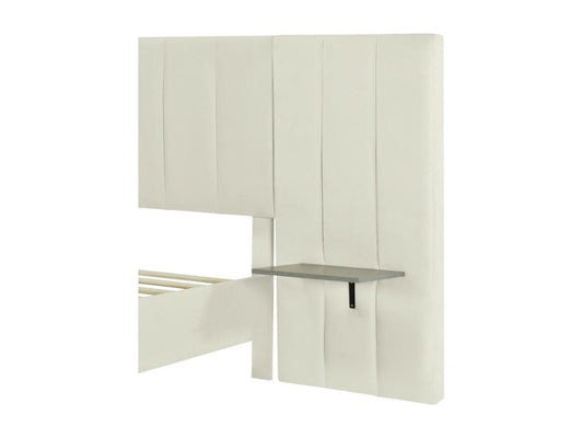 Lit rembourré 160x200 cm - avec tête de lit et dossier allongés - étagères des deux côtés de la tête de lit - tissu en velours - Beige 64344GBAV