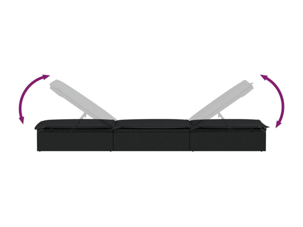 Chaise longue 1 pce avec coussin noir 201x55x62cm résine tressée 50428NUTF