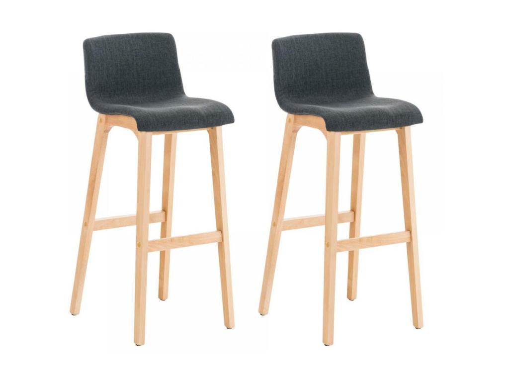 Lot de 2 Tabouret de bar - Tissu / Bois - Gris foncé - Hover 64963ABUE