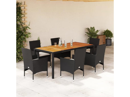 Ensemble à manger de jardin et coussins 7 pièces noir rotin Maisonpuretop 23414CUAW