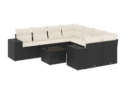 Salon de jardin 9 pcs avec coussins noir résine tressée 06636HLDN