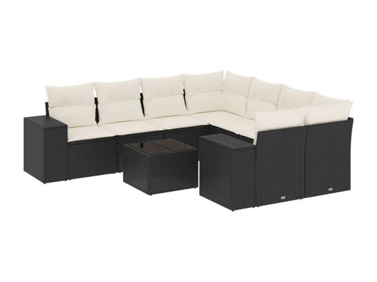 Salon de jardin 9 pcs avec coussins noir résine tressée 06636HLDN