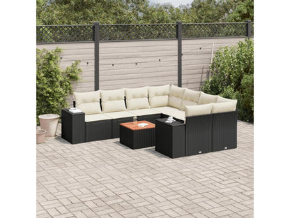Salon de jardin 9 pcs avec coussins noir résine tressée 29460MQFK