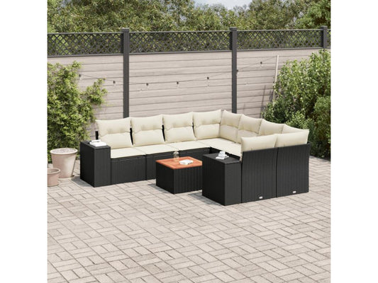 Salon de jardin 9 pcs avec coussins noir résine tressée 29460MQFK