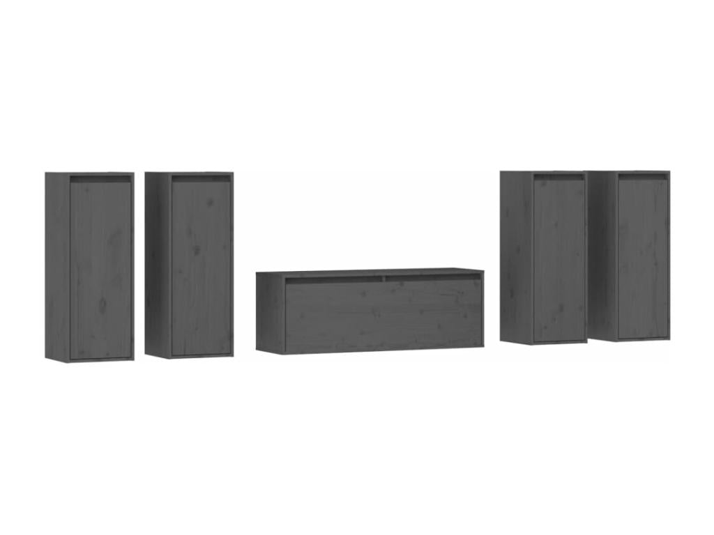 Meubles TV 5 pièces Gris Bois massif de pin 08094BDWL