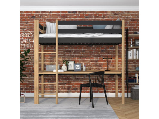 Lit mezzanine en bois - avec bureau N05 Noir / Chêne Naturel 80x200 98698BJWZ