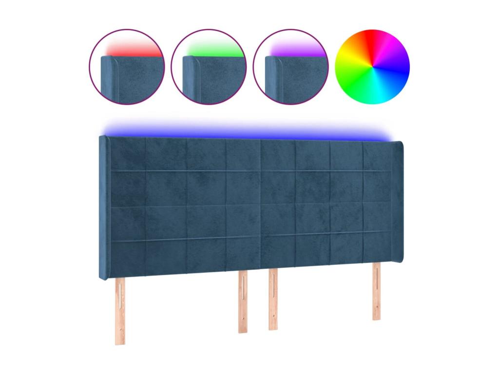 Tête de lit à LED Bleu foncé 203x16x118/128 cm Velours 97917BRRP