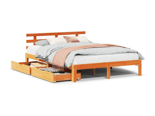 Cadre de lit avec tiroirs cire marron 140x200cm bois pin massif 35007BCNN