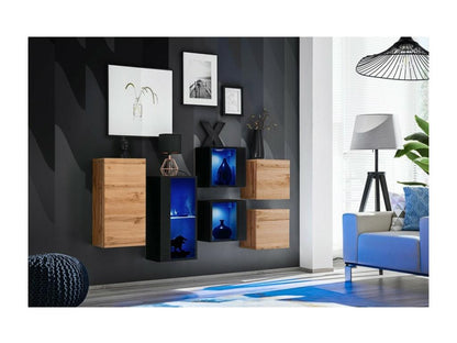 Ensemble meubles de salon Maisonpuretop – Chêne et Noir – LED intéMaisonpuretopes – Design moderne 25776HDAF