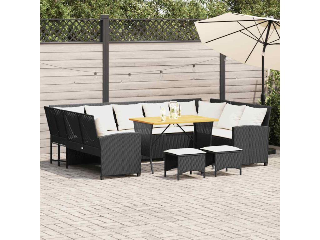 Salon de jardin 4 pièces avec coussins noir résine tressée 36083JXUY