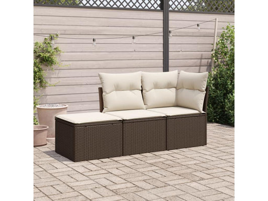 Salon de jardin avec coussins 3 pcs marron résine tressée 81972DCXT