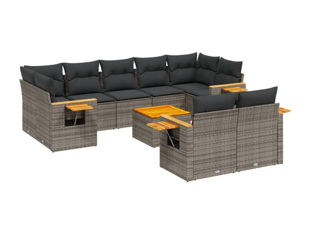 Salon de jardin avec coussins 10 pièces gris résine tressée 55590MXRF