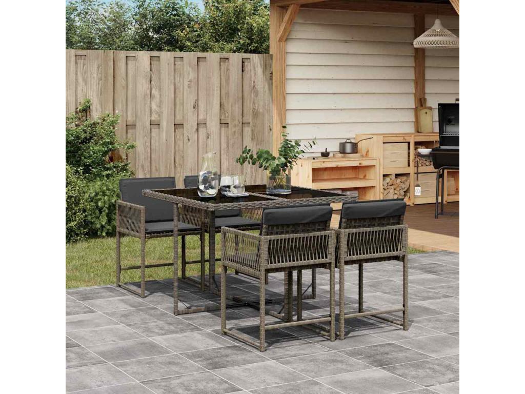 Ensemble à manger de jardin 5 pcs coussins gris résine tressée 78848VCYB