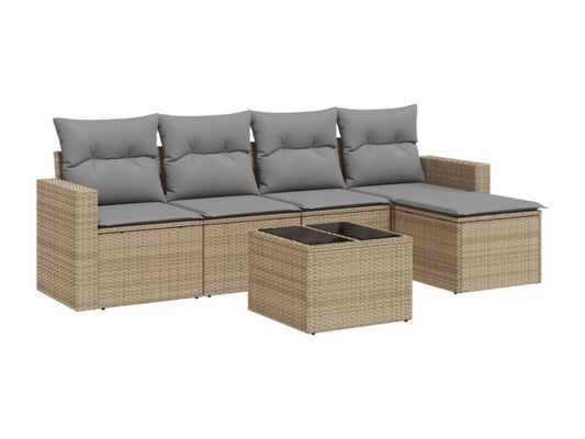 Salon de jardin avec coussins 6 pièces beige résine tressée 79542XMTJ