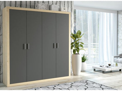 Armoire placard garde-robe 4 portes coloris Chêne graphite - Longueur 196 x Profondeur 50 x Hauteur 208 cm 89923ZXLB