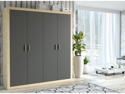 Armoire placard garde-robe 4 portes coloris Chêne graphite - Longueur 196 x Profondeur 50 x Hauteur 208 cm 89923ZXLB