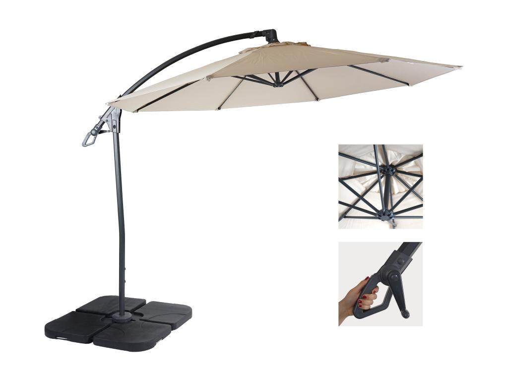Parasol déporté de luxe Maisonpuretop-D14 protection contre le soleil 3m - crème / blanc avec support 64870RYQE