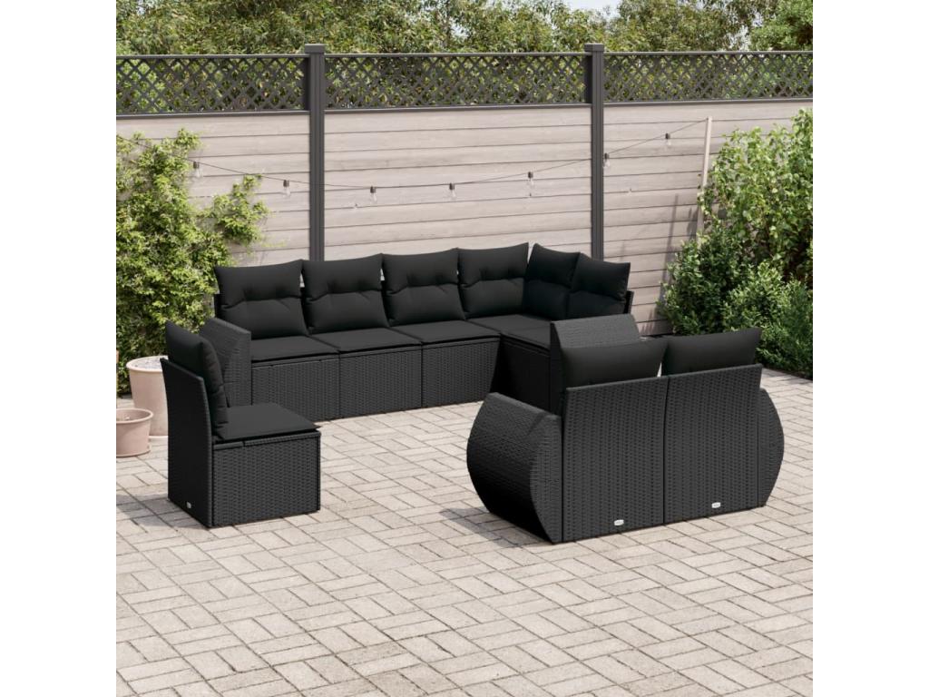 Salon de jardin 8 pcs avec coussins noir résine tressée 91701QRSO