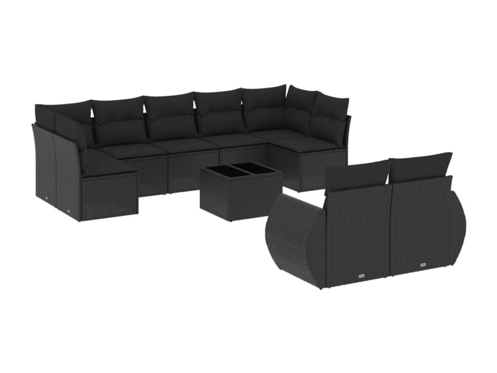 Salon de jardin 10 pcs avec coussins noir résine tressée 89908SBQO
