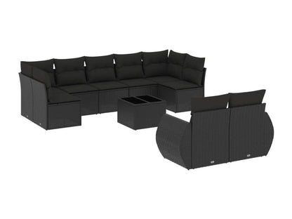 Salon de jardin 10 pcs avec coussins noir résine tressée 89908SBQO