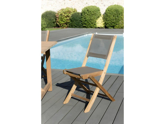 Maisonpuretop - Ensemble de 2 chaises de jardin pliantes en bois Teck et textilène couleur Maisonpuretop 70135BGAE