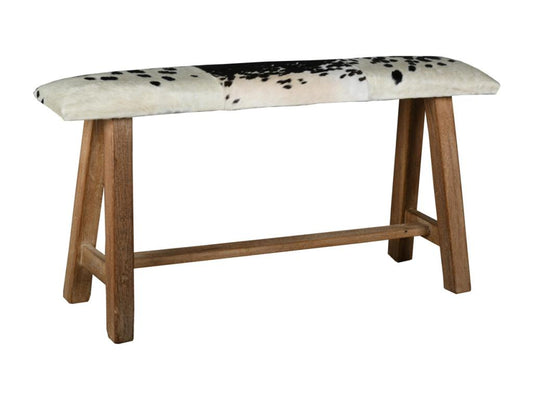 Banc en bois recyclé et peau de vache 06641YGRL