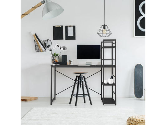 Table de bureau pour PC avec bibliothèque bois noir métal moderne 32298YIWC