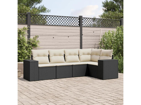 Salon de jardin 5 pcs avec coussins noir résine tressée 52238WMFG