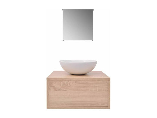 Meuble de salle de bain 4 pcs avec lavabo et robinet Beige 77746FOEE