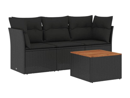 Salon de jardin 4 pcs avec coussins noir résine tressée 12142ZLJY
